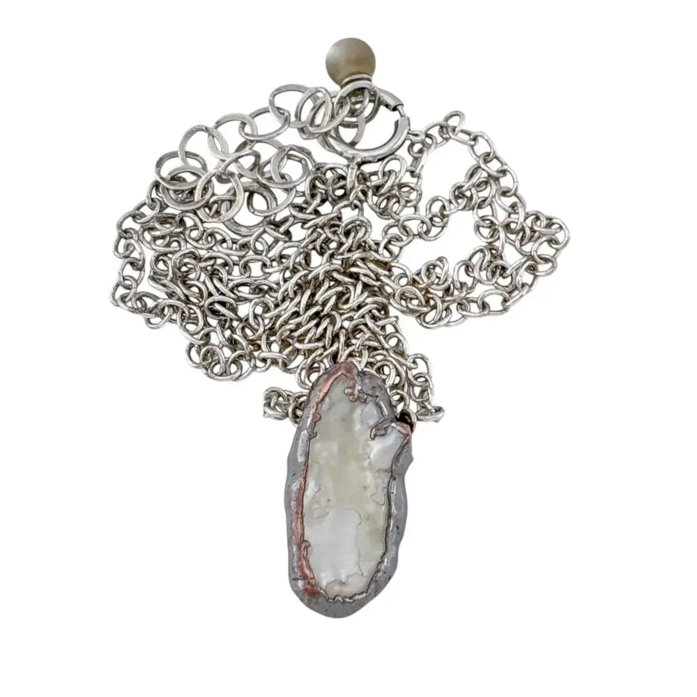 Vintage Sterling Silver 925 Mabe Pearl Necklace 16-18